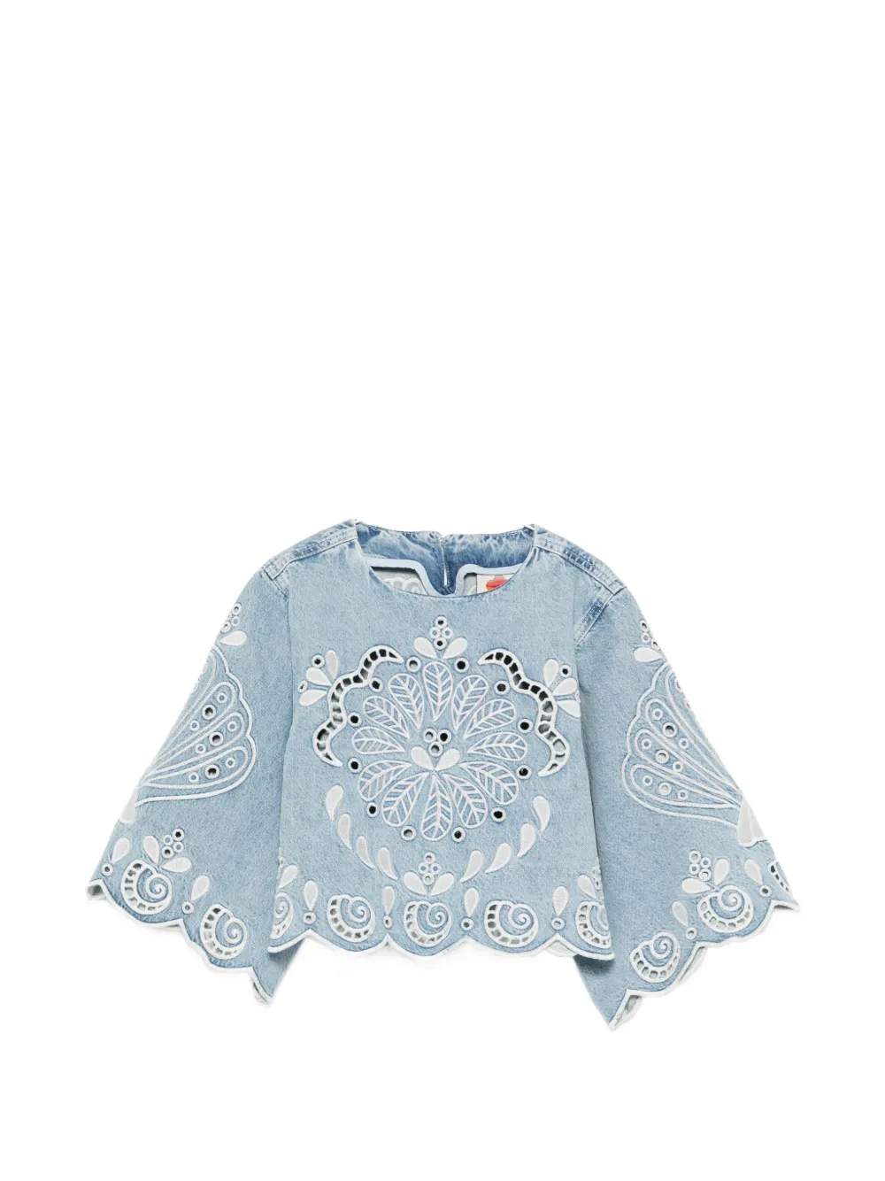 FARM Rio Richelieux geometric-embroidered blouse - Blu