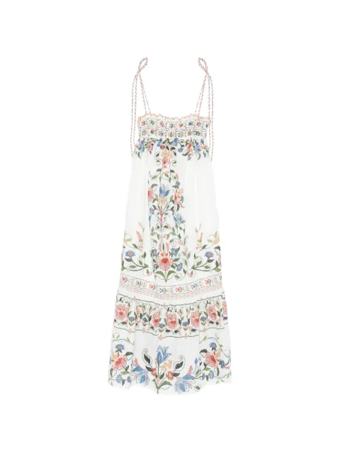 FARM Rio Stiched Garden floral-embroidered tiered midi dress