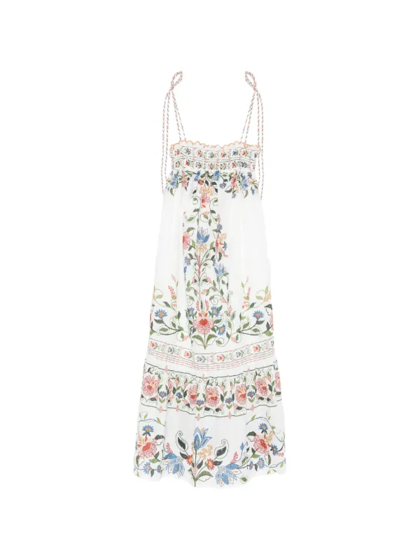 farm rio floral tiered midi dress Embellished printed shirred tiered georgette halterneck midi dress - brown