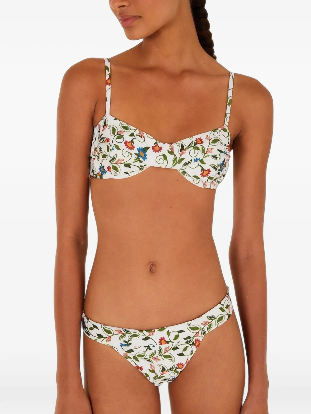 FARM Rio Stitched Garden floral-print bikini bottoms - Bianco