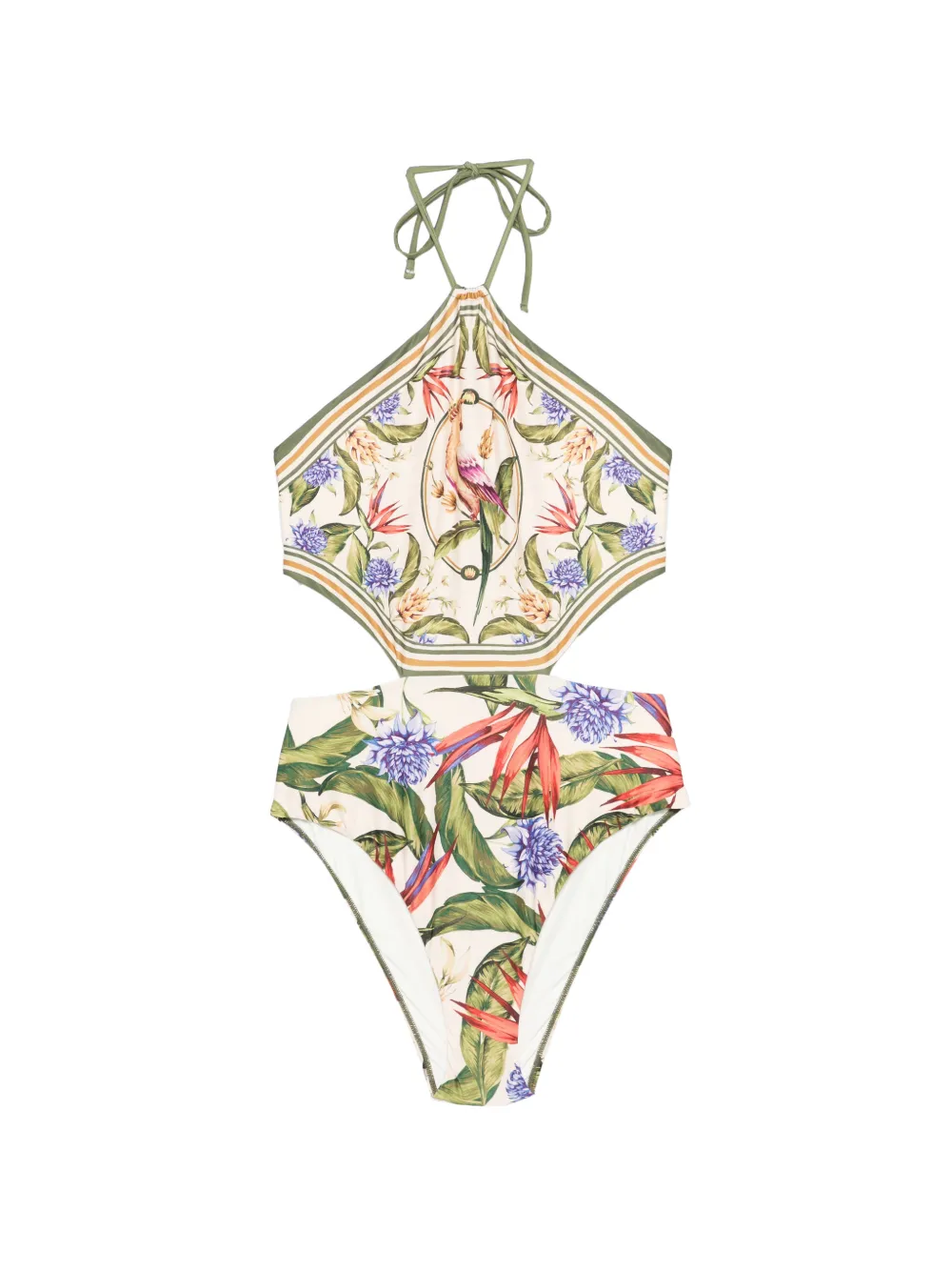 FARM Rio Strilitzia cut-out floral-print swimsuit - Toni neutri