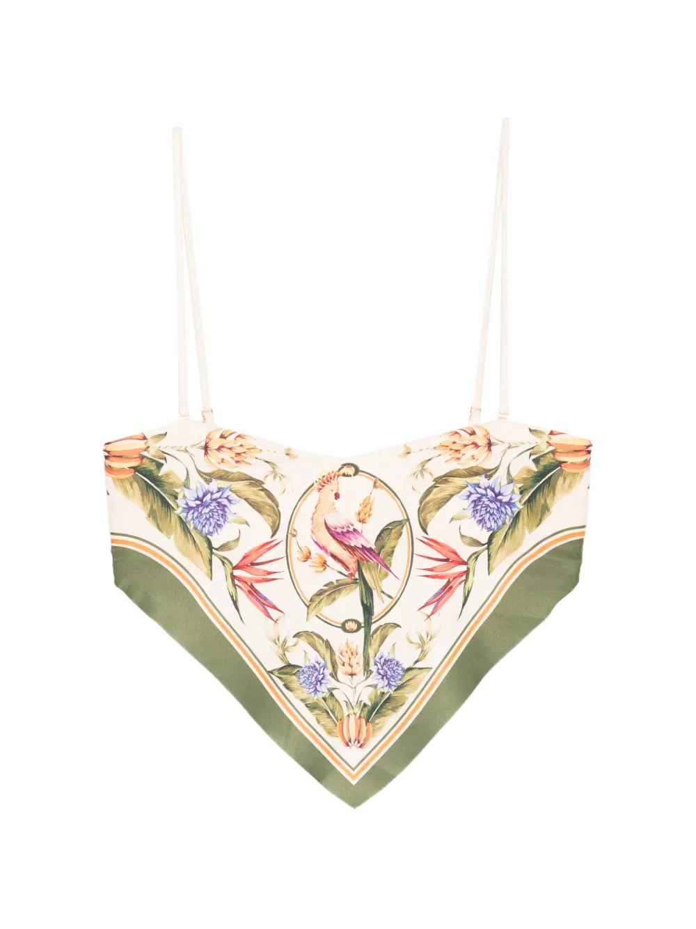 FARM Rio Strilitzia floral-print handkerchief-hem bikini top - Toni neutri