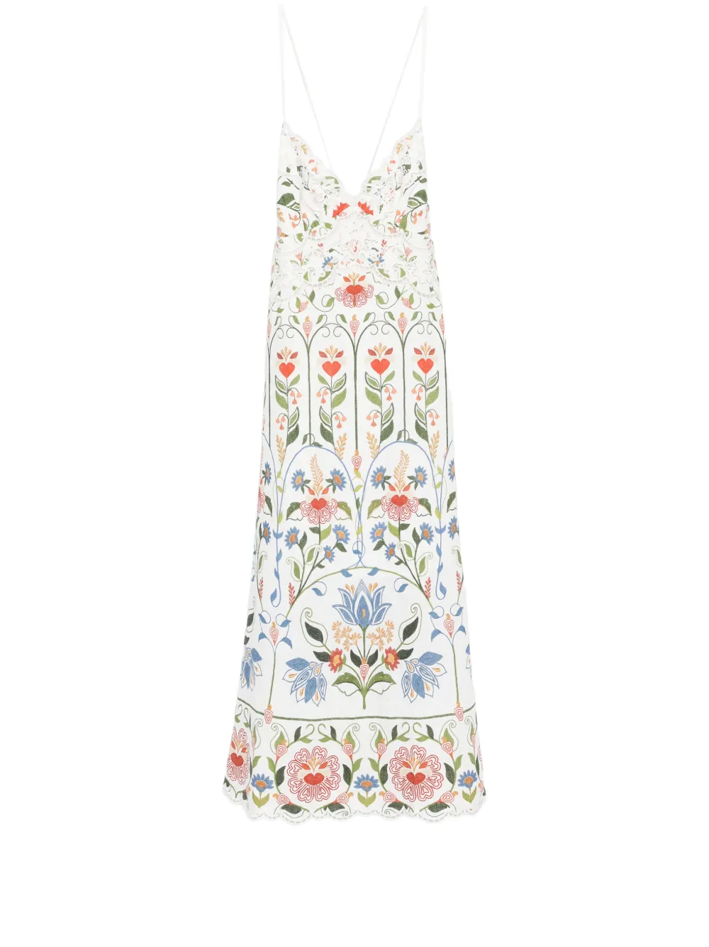 FARM Rio Stitched Garden embroidered midi dress - Bianco