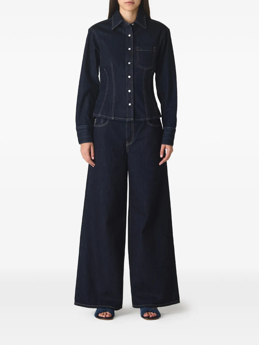 TWP Franny front-pocket denim shirt - Blauw