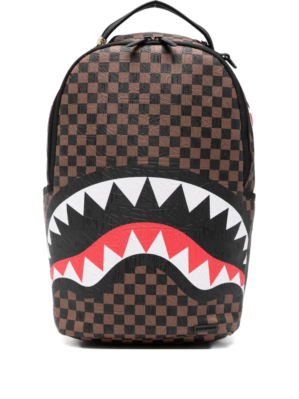 Sprayground check-pattern shark-print backpack - Marrone