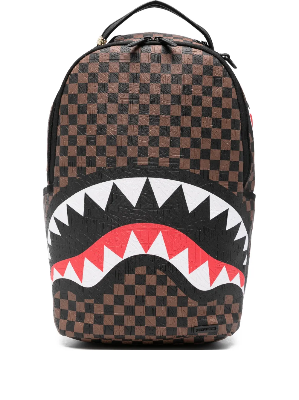 Sprayground check-pattern shark-print backpack - Marrone