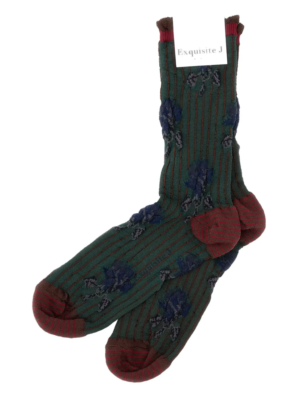 Exquisite J Calzini con applicazione a fiori - Verde
