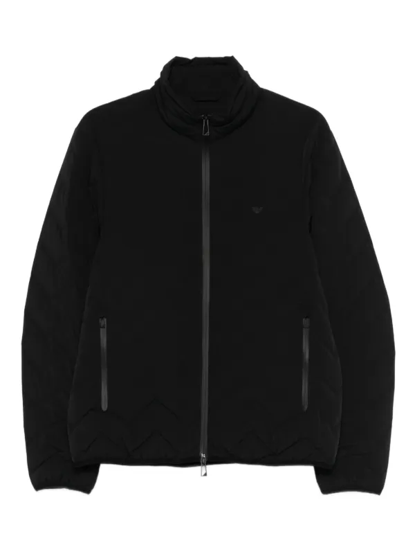 Emporio Armani Nylon Down Jacket with Zip and Chevron Quilting Essential in Black