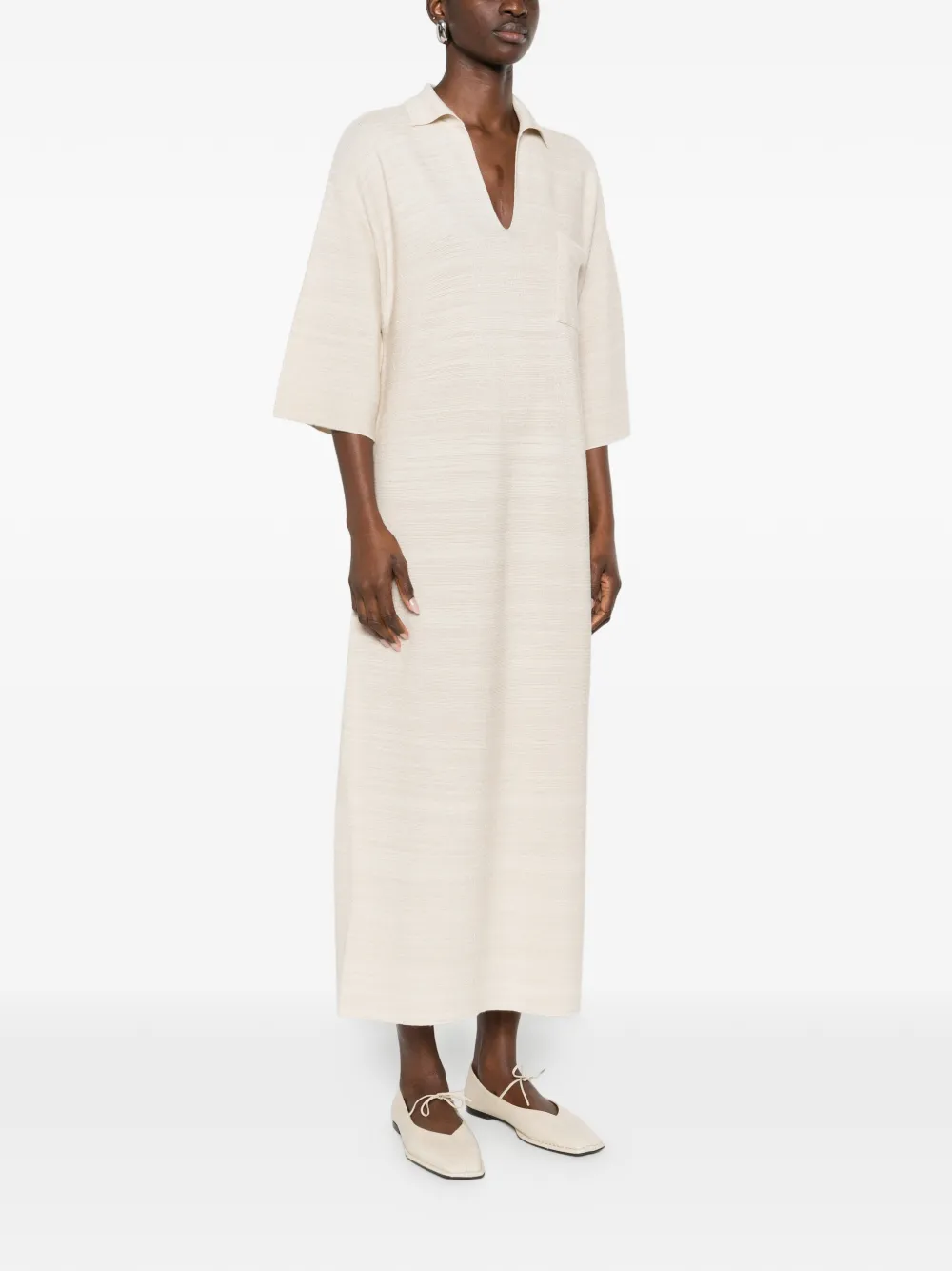 Fabiana Filippi Maxi-jurk met V-hals en zak Beige