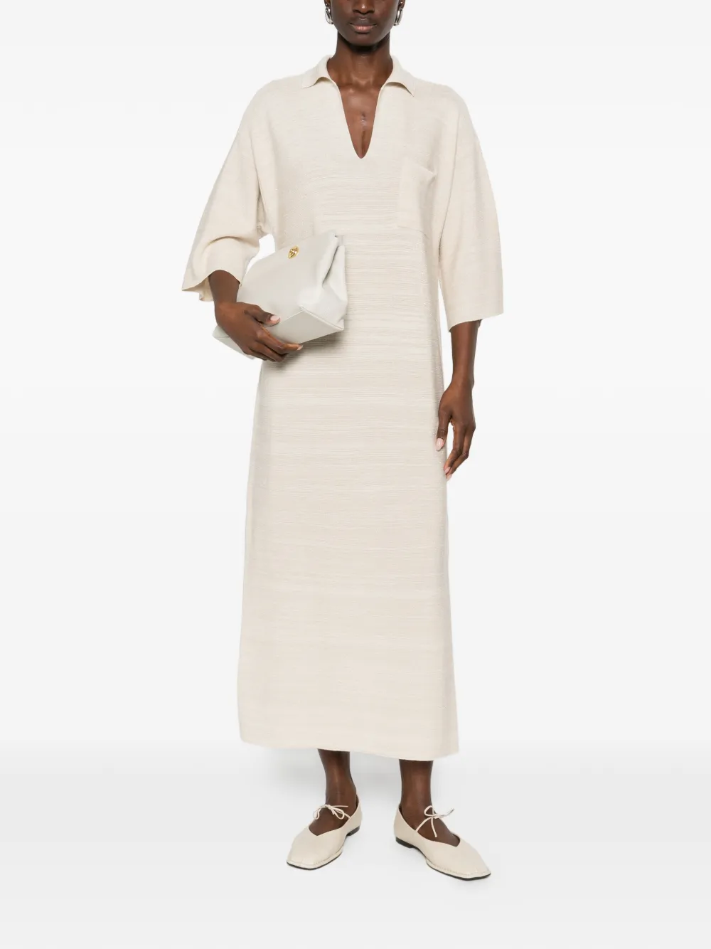 Fabiana Filippi Maxi-jurk met V-hals en zak Beige