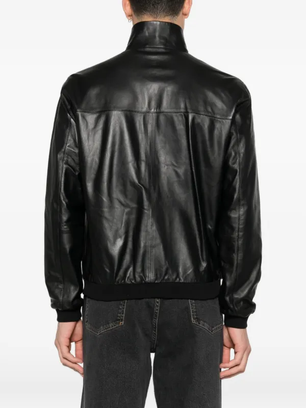 Emporio Armani レザー ボンバージャケット | ブラック | FARFETCH JP