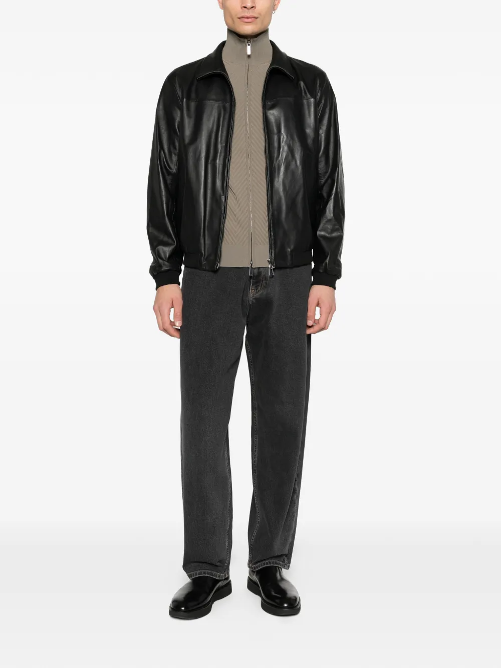 Emporio Armani レザー ボンバージャケット | ブラック | FARFETCH JP