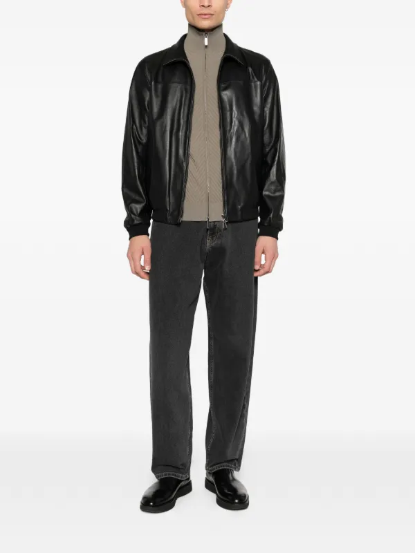 EMPORIO ARMARNI ボンバージャケット 42 Emporio Armani レザー ボンバージャケット | ブラック | FARFETCH JP
