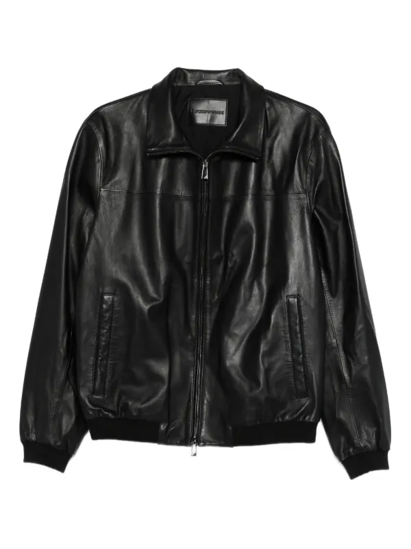 EMPORIO ARMANI EA7 フェイクレザー ボンバージャケット Emporio Armani レザー ボンバージャケット | ブラック | FARFETCH JP