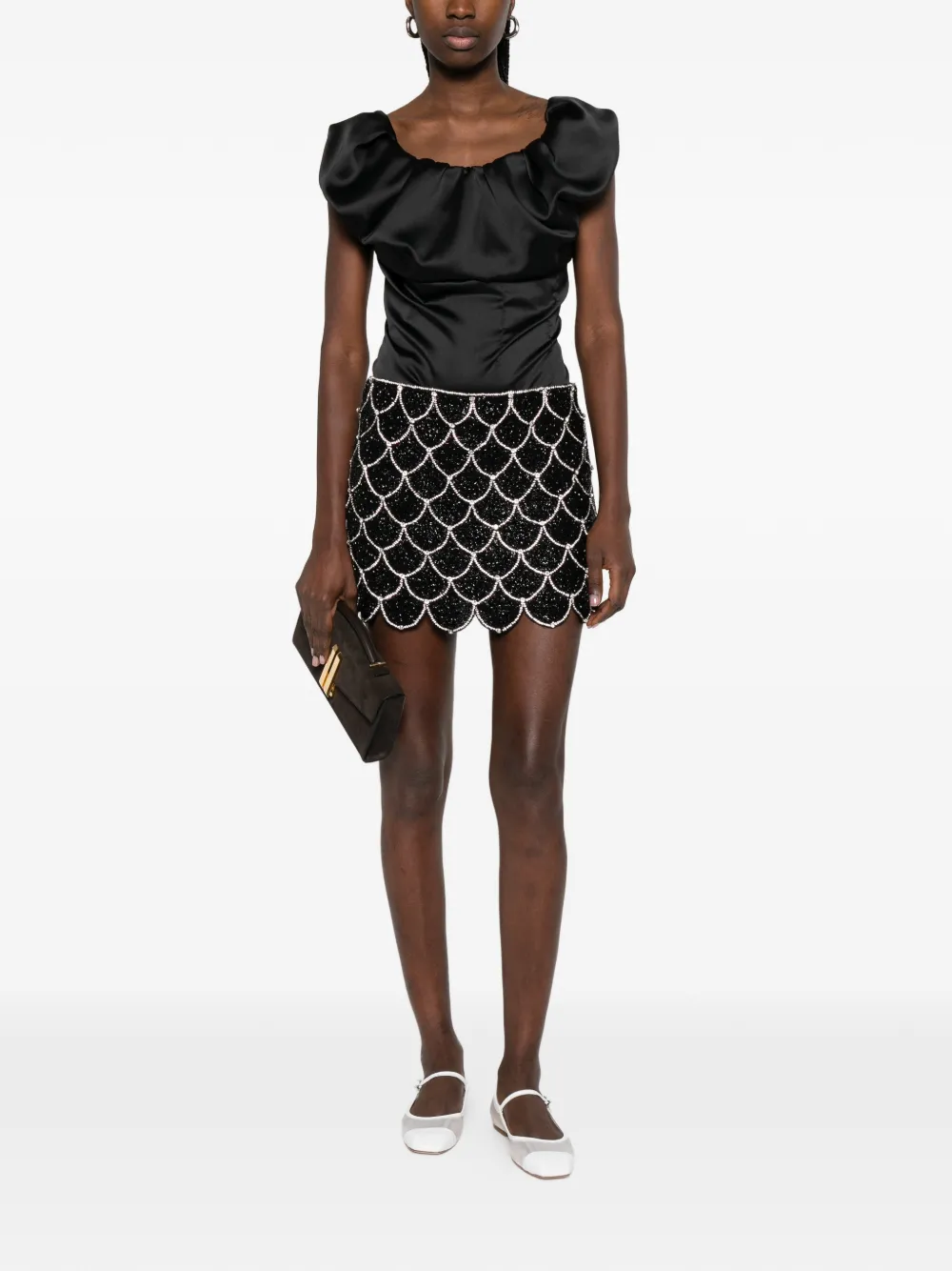 Beaded Scalloped Mini Skirt