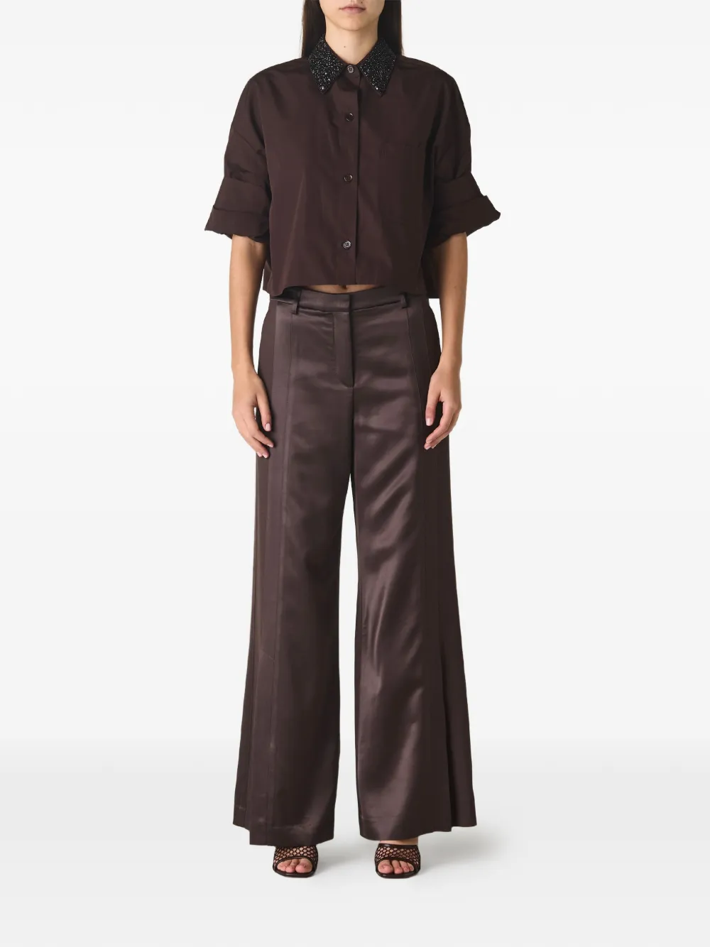 TWP Next Ex crystal-collar shirt - Bruin