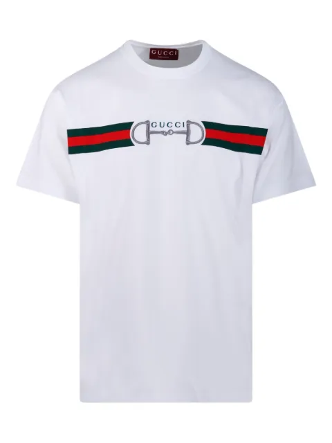 Gucci horsebit-embroidered stripe-detail T-shirt