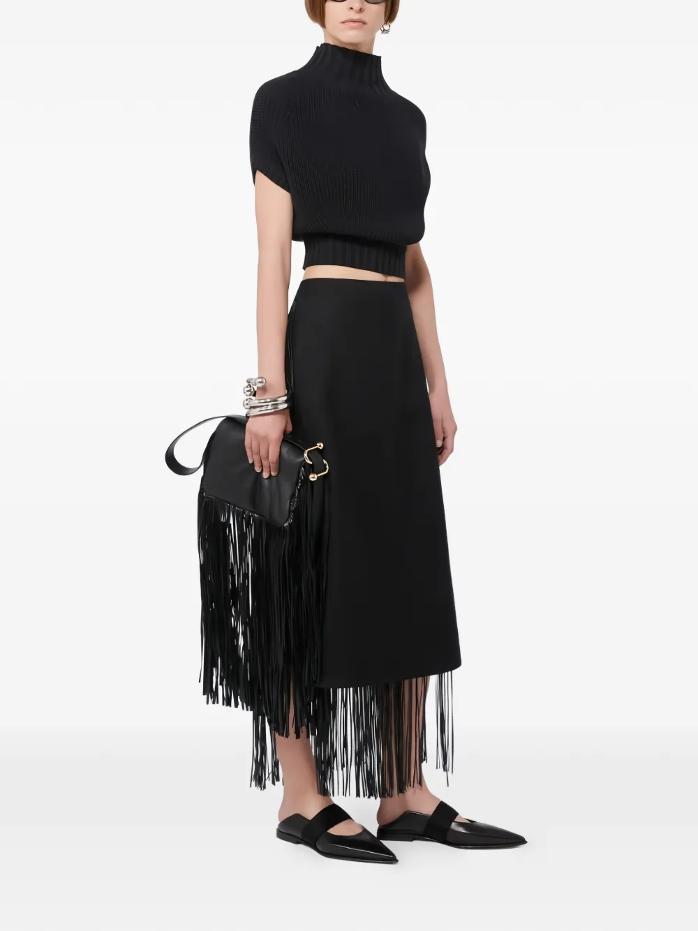 Sportmax Hiberis fringed midi skirt - Zwart