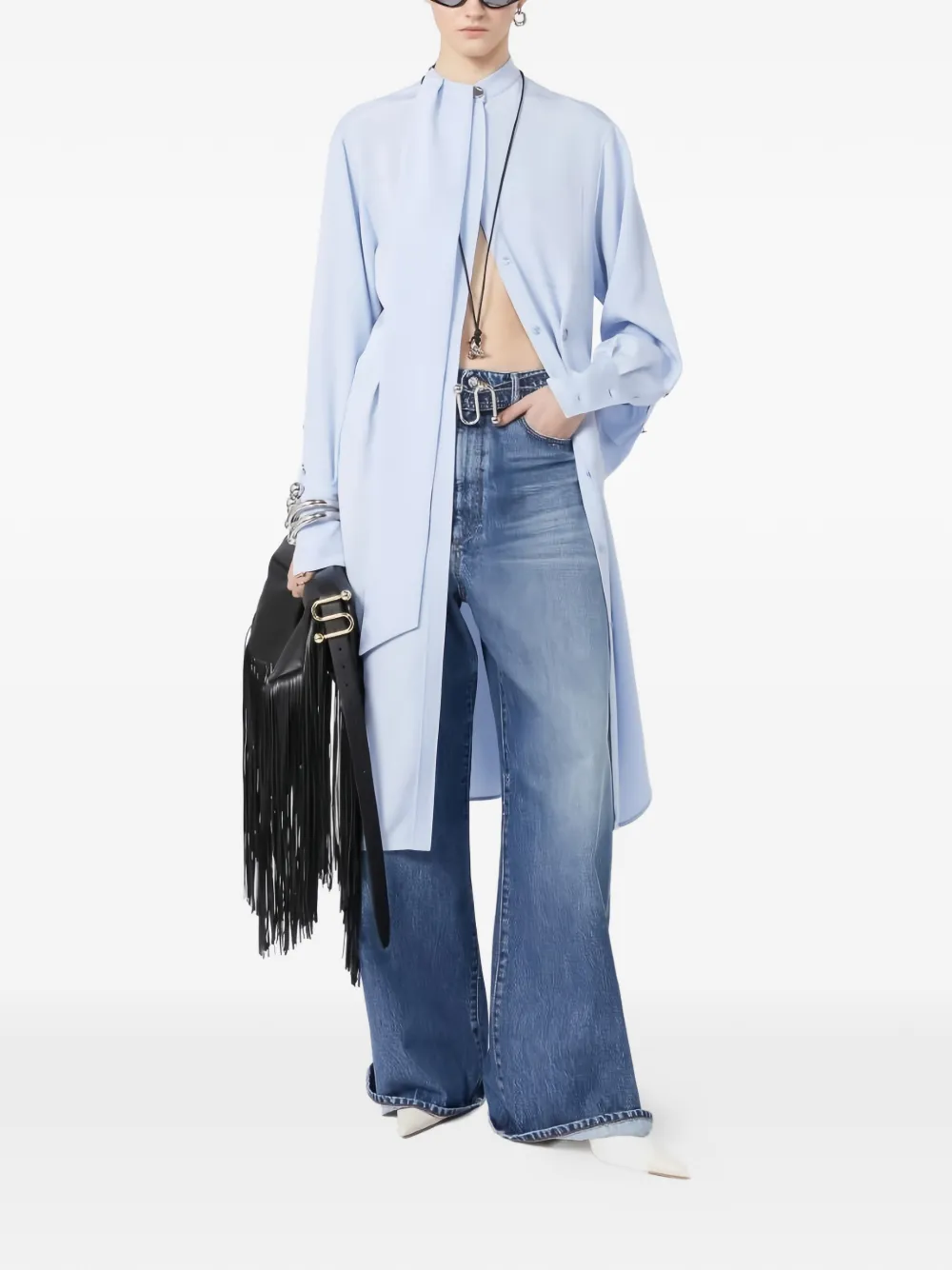 Sportmax ESOPO scarf-detail midi shirt dress - Blauw