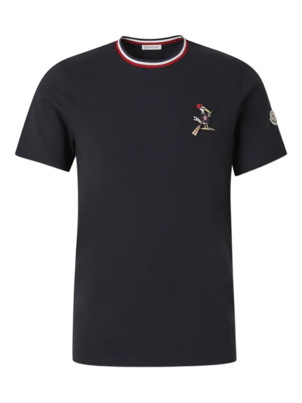Moncler Embroidered Ribbed T-shirt in Blue