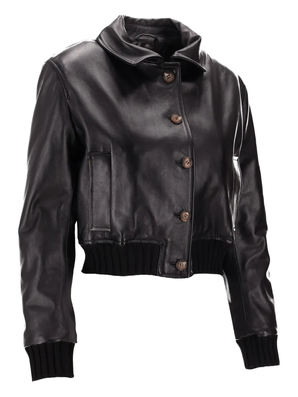  La-rose Buttoned Leather Jacket - Black 