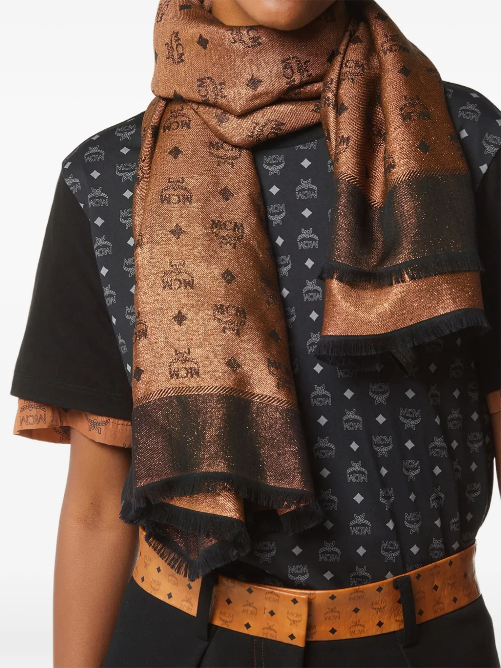 Mcm Monogram-pattern Shawl In Brown