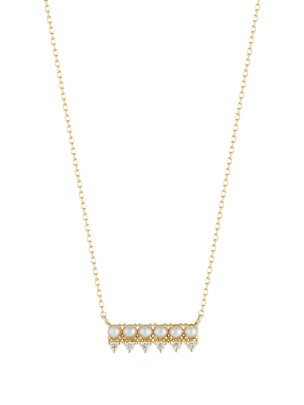 Mateo The Little Things pearl and diamond horizontal bar necklace - Oro