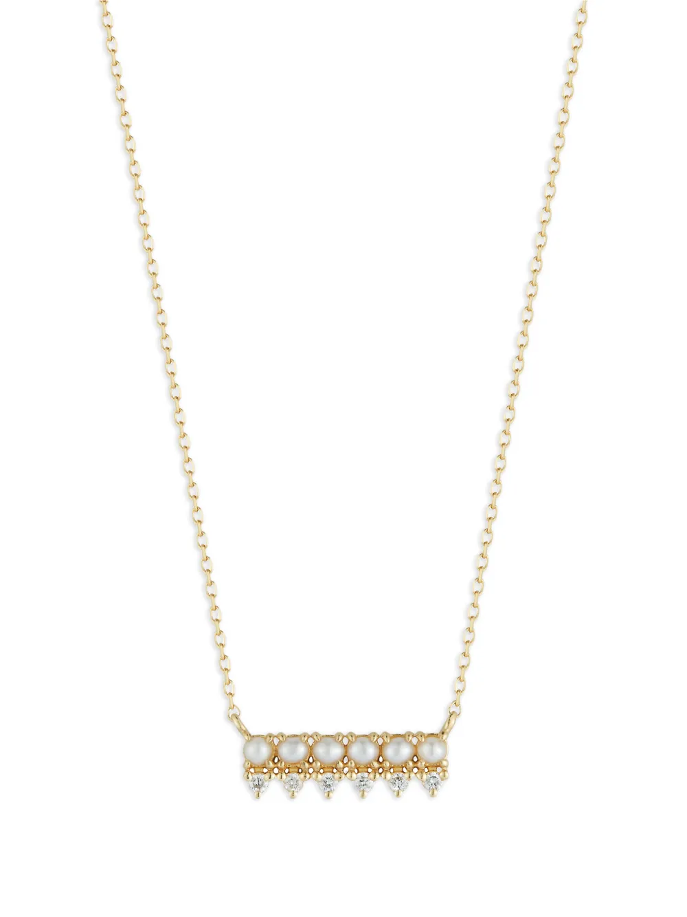 Mateo The Little Things pearl and diamond horizontal bar necklace - Oro