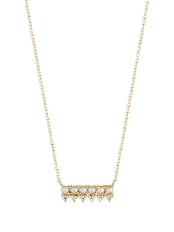 Mateo The Little Things Pearl and Diamond Horizontal Bar Necklace in Gold