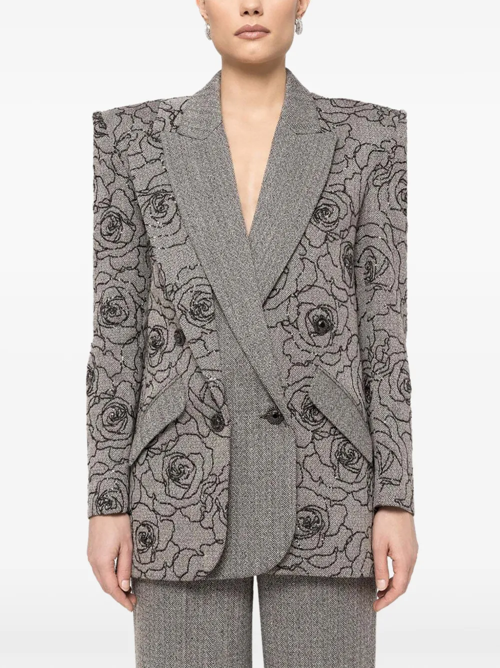 Nissa Sequin-embellished Double-breasted Blazer In Gray