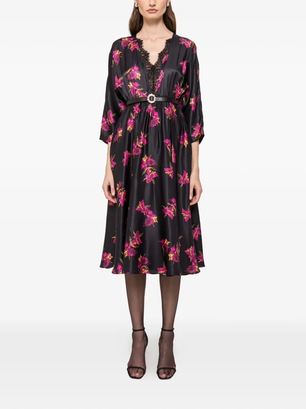 NISSA Abito midi a fiori - Nero