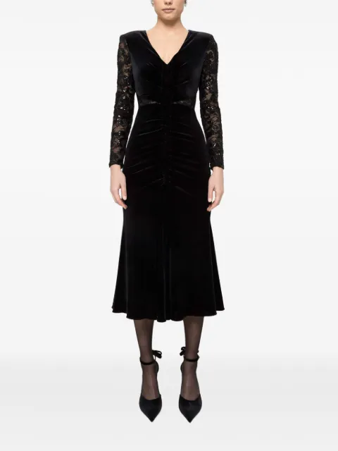 NISSA lace-insert velvet midi dress