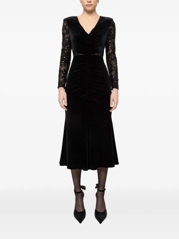 knee length dresses for ladies Register Mesh Velvet Flocking Midi Dress Black – ELP Western main image 0