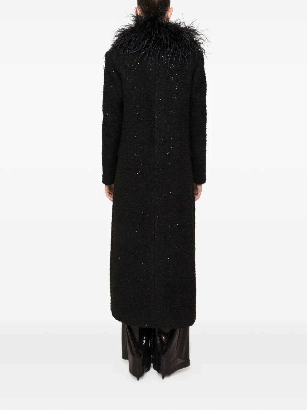  Nissa Feathers Detail Bouclé Coat - Black 