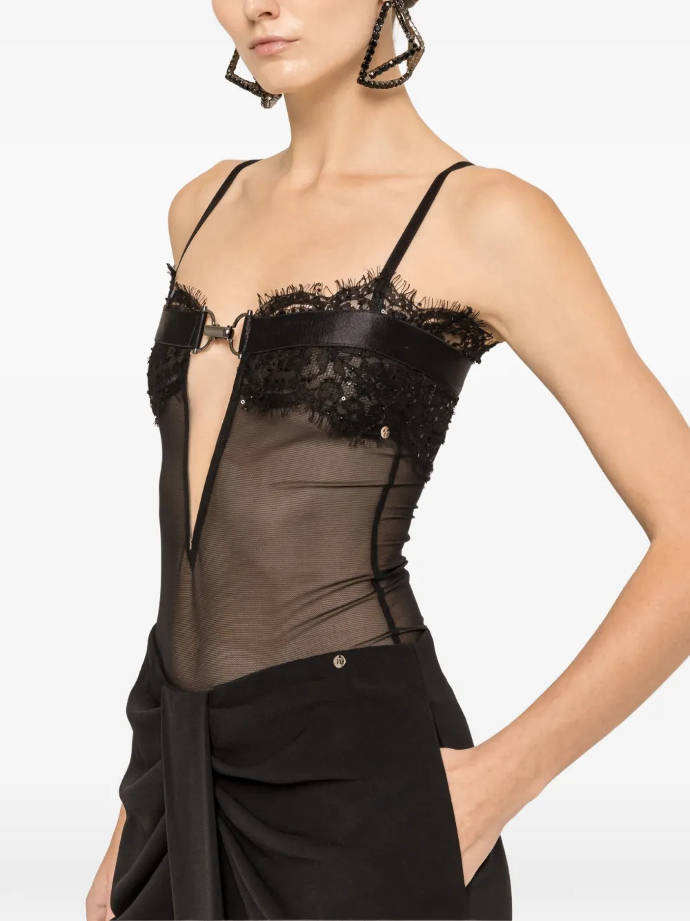NISSA Tulen body met afwerking van kant Zwart