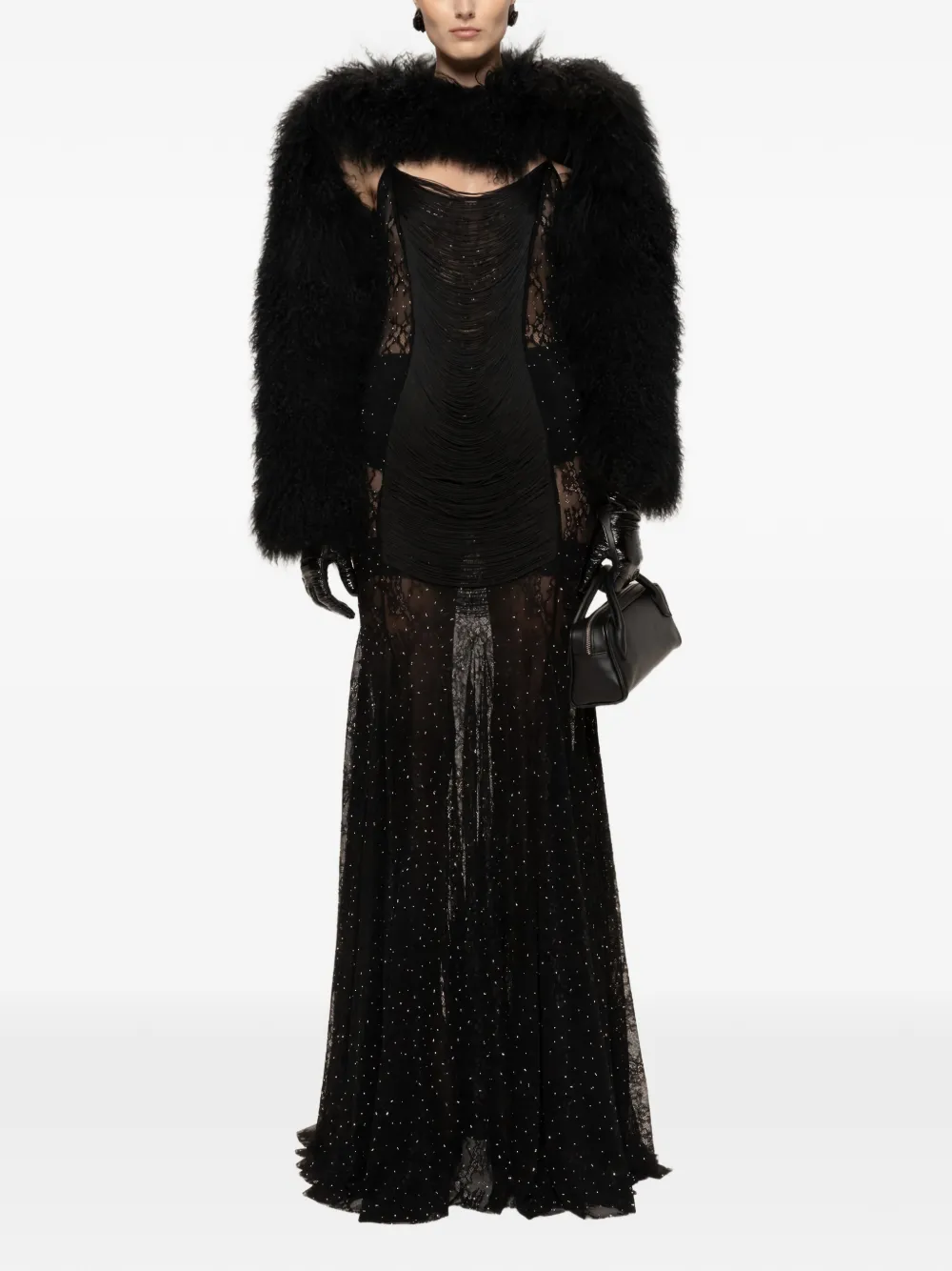 NISSA Kanten maxi-jurk met franje - Zwart