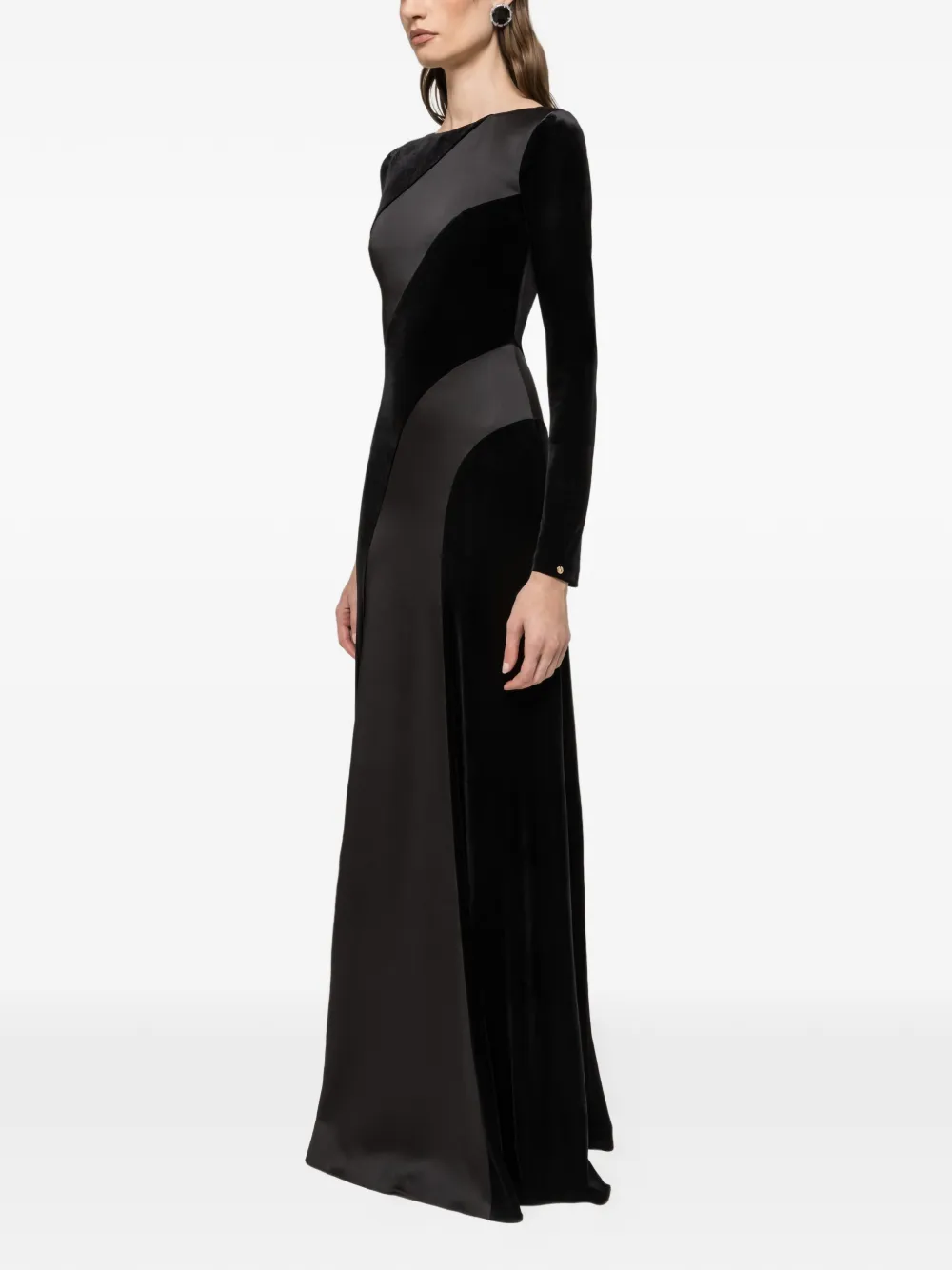 NISSA Satijnen fluwelen maxi-jurk - Zwart