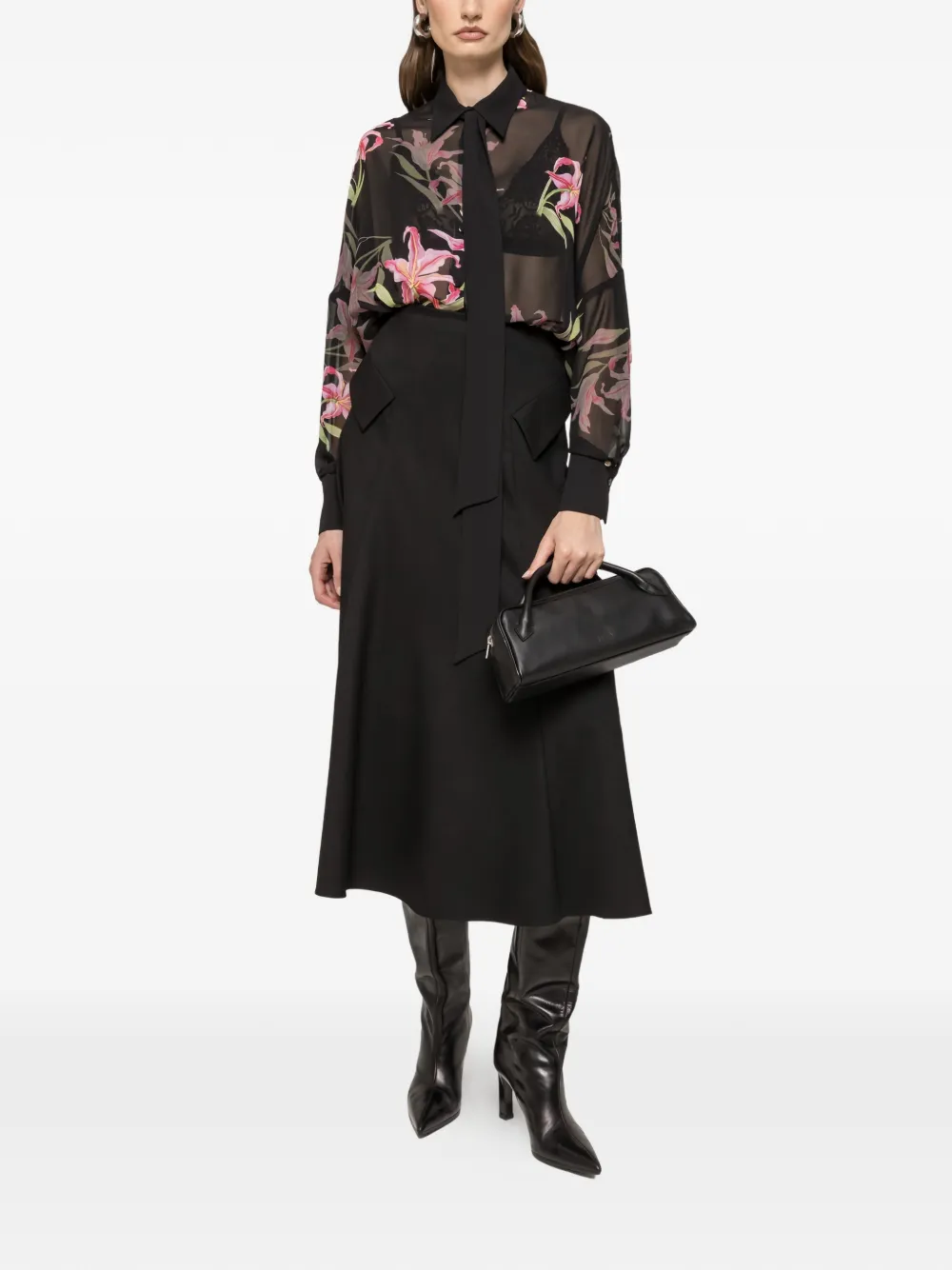 NISSA High waist midi-rok Zwart