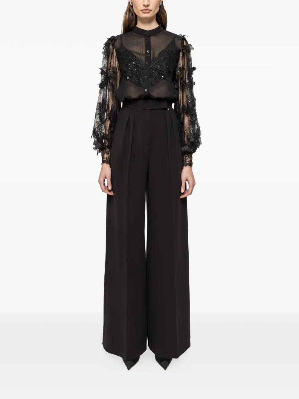 NISSA Overhemd van bloemenkant - Zwart