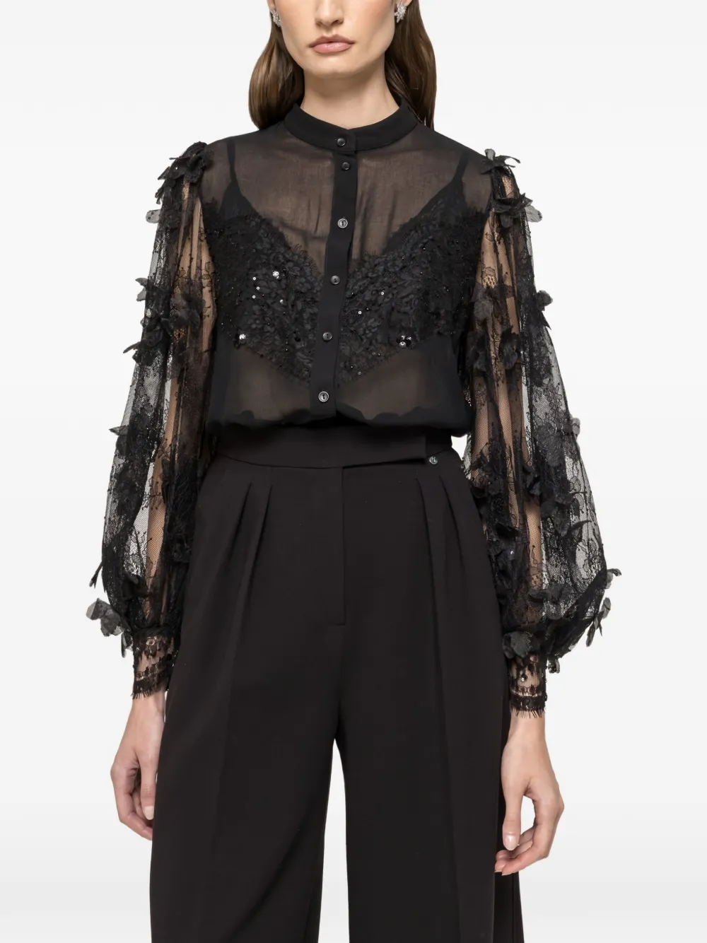 NISSA Camicia in pizzo a fiori - Nero