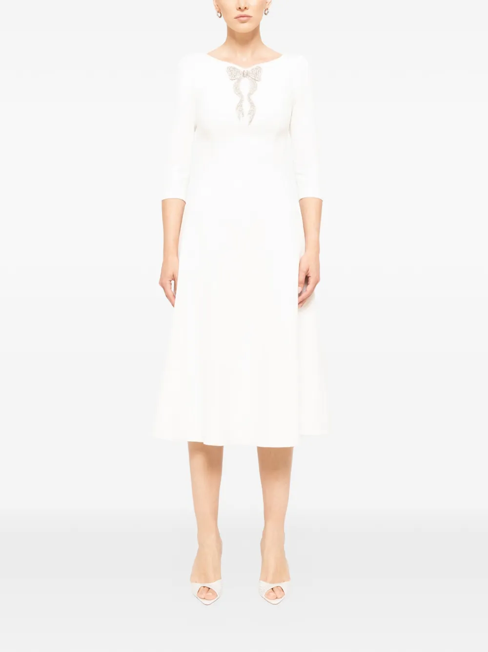 NISSA Abito midi svasato con cristalli - Bianco