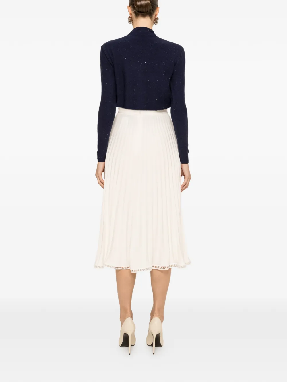  Nissa High-waist Pleated Midi Skirt - White 