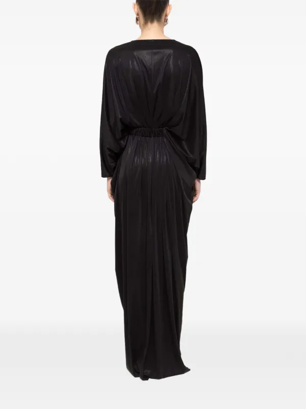gathered satin maxi dress Luisa Brown Asymmetrical Gathered Satin Maxi Dress, S / Brown