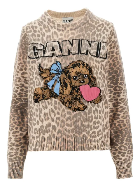 GANNI leopard appliqué sweater