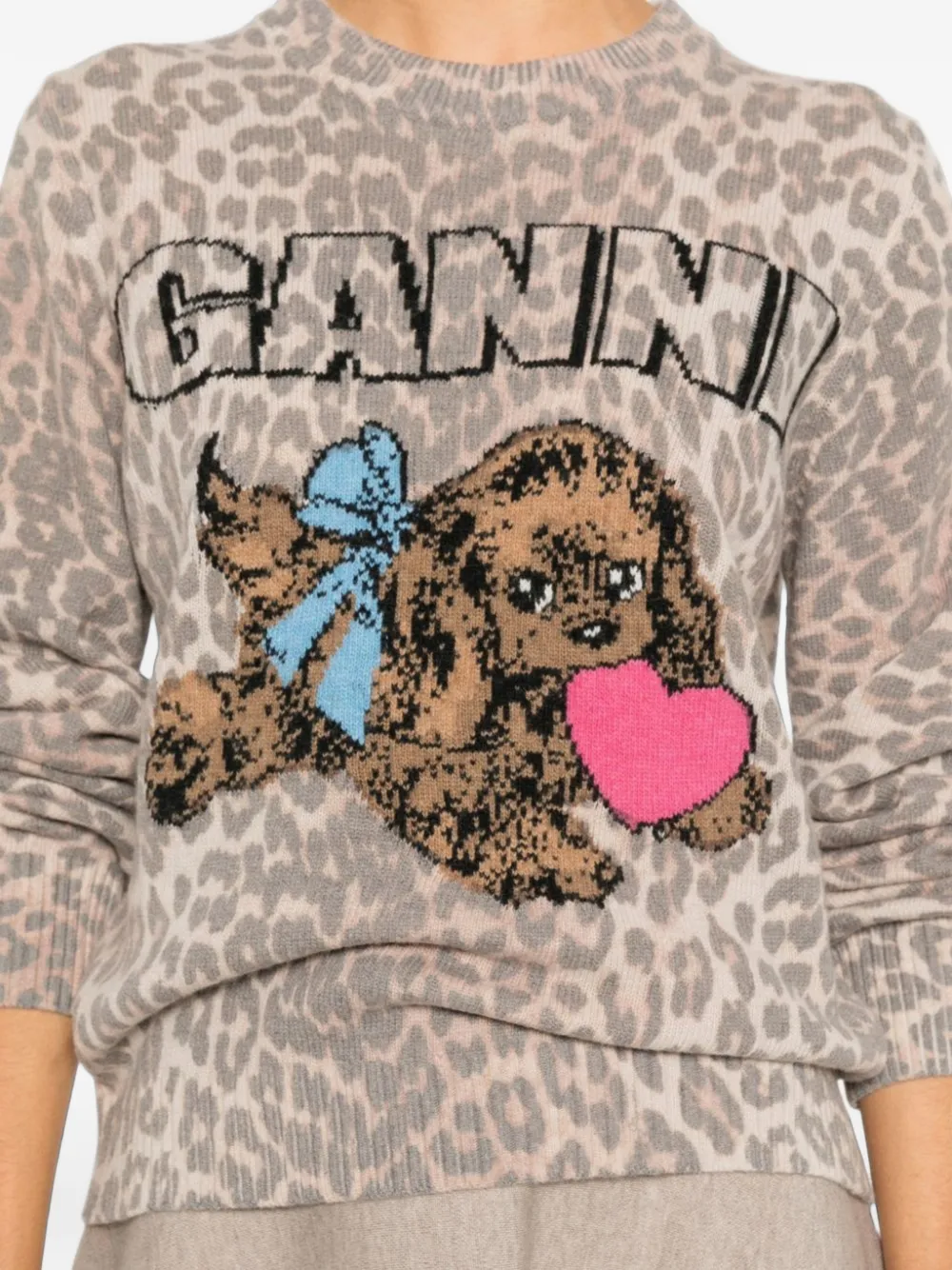 GANNI Trui met luipaardapplicatie Beige