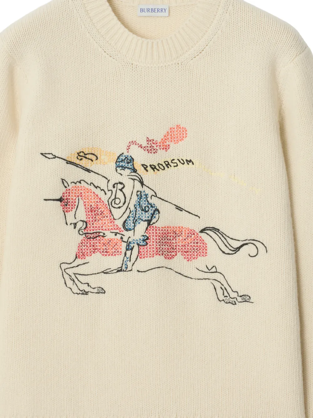  Burberry Cross-stitch Ekd Equestrian Sweater - Neutrals 