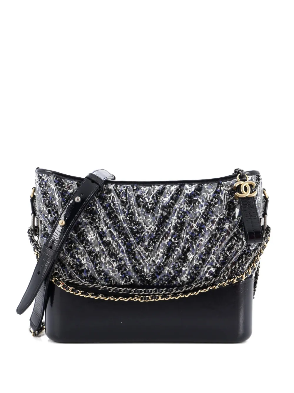 CHANEL Pre-Owned Gabrielle Chevron PVC Over Tweed Medium hobo bag - Blu