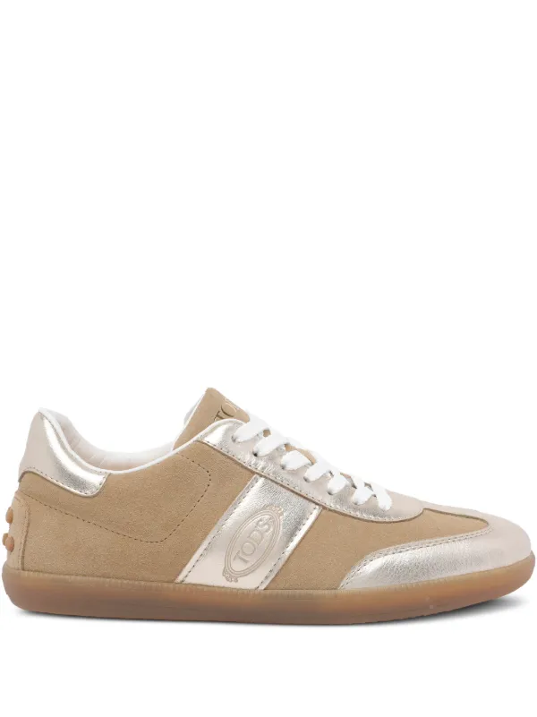 Tod's Tab Logo Suede Sneakers in Neutrals
