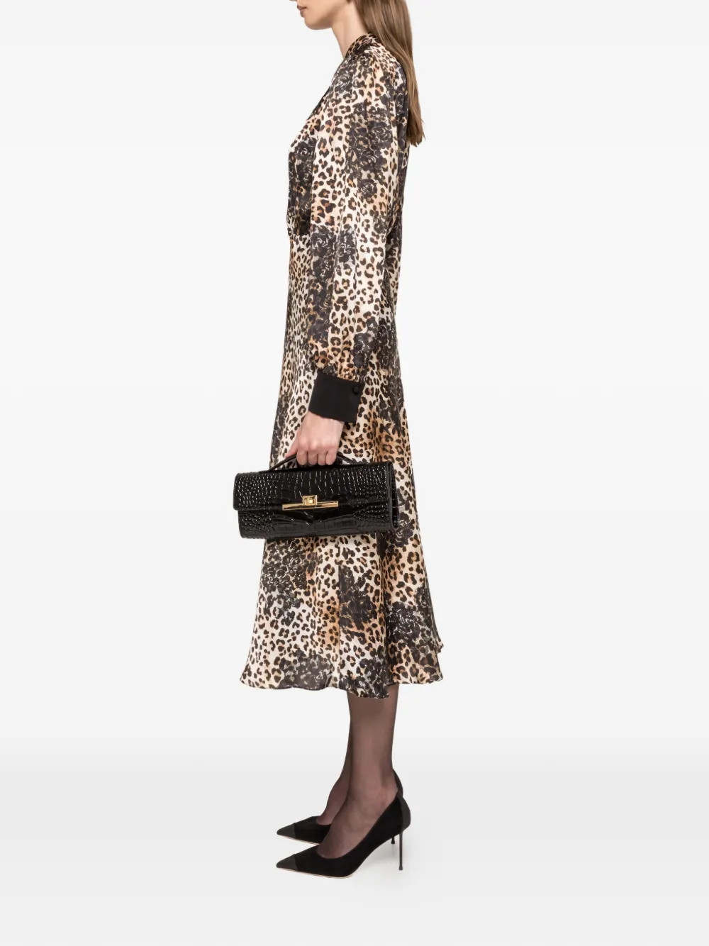 NISSA Midi-jurk met luipaardprint Bruin