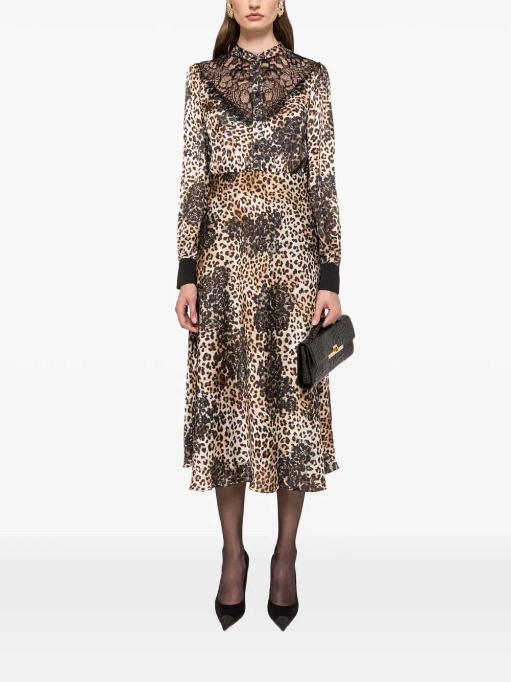 NISSA Abito midi con stampa leopardata - Marrone